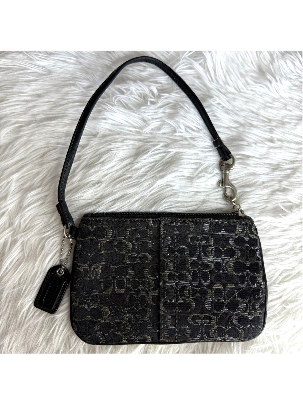 COACH Black Gray Signature Canvas Wristlet